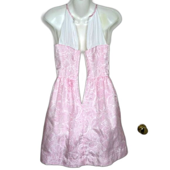 LILLY PULITZER KAILEY PINK & WHITE FLORAL CHIFFON HALTER DRESS SIZE 2 ROSY POSIE - Picture 12 of 14